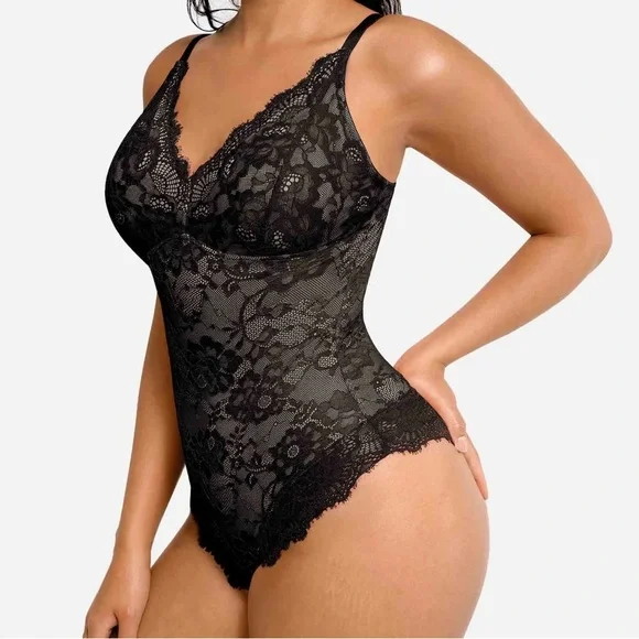 NWT Feelingirl Lace V Neck Full Bodysuit Black Size XXL - Picture 10 of 10